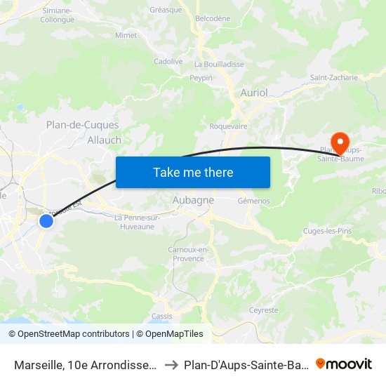 Marseille, 10e Arrondissement to Plan-D'Aups-Sainte-Baume map