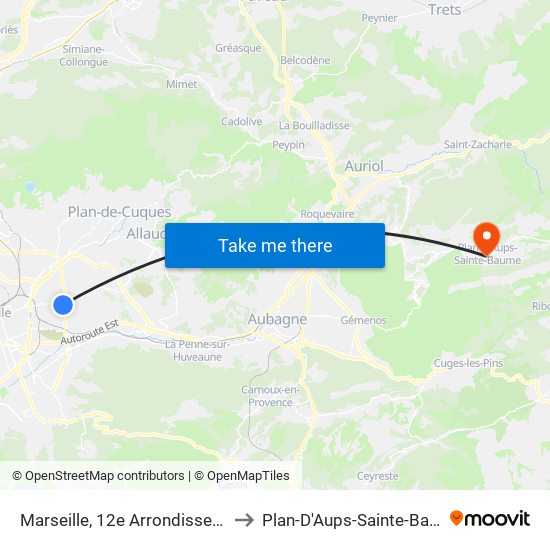 Marseille, 12e Arrondissement to Plan-D'Aups-Sainte-Baume map