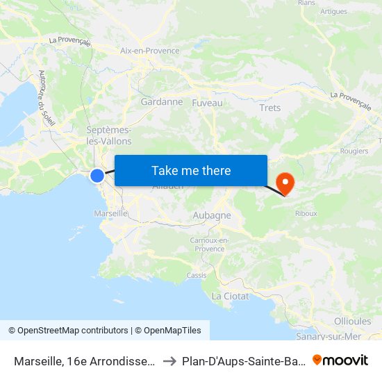 Marseille, 16e Arrondissement to Plan-D'Aups-Sainte-Baume map