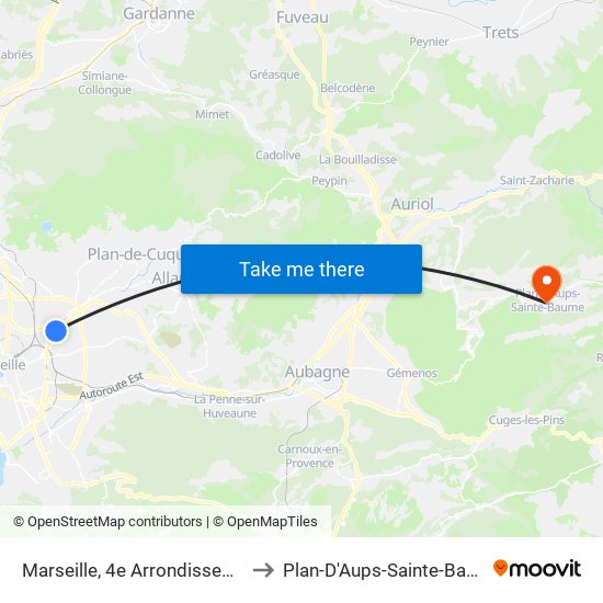 Marseille, 4e Arrondissement to Plan-D'Aups-Sainte-Baume map