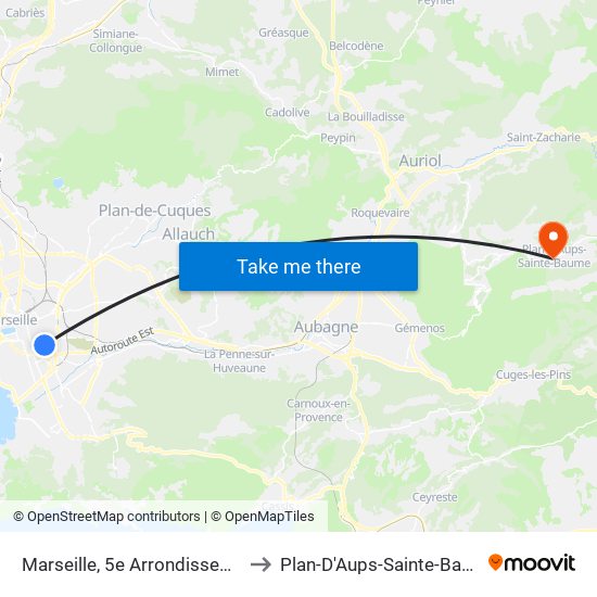Marseille, 5e Arrondissement to Plan-D'Aups-Sainte-Baume map