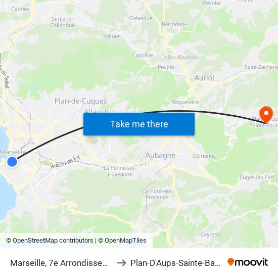 Marseille, 7e Arrondissement to Plan-D'Aups-Sainte-Baume map