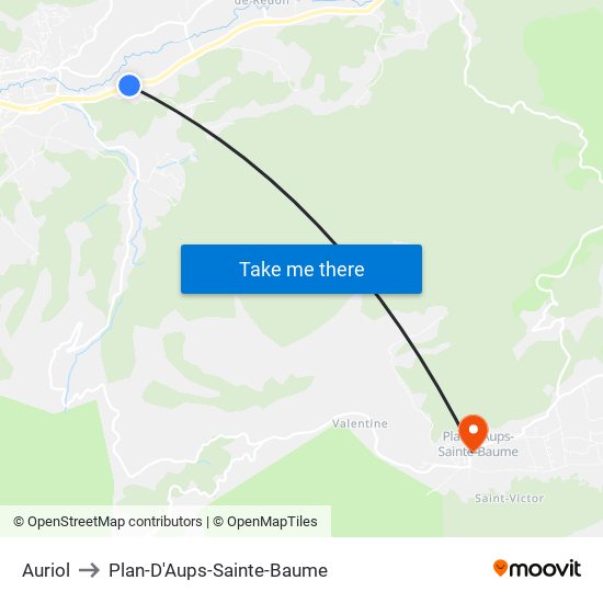 Auriol to Plan-D'Aups-Sainte-Baume map