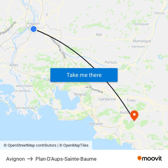 Avignon to Plan-D'Aups-Sainte-Baume map