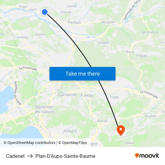 Cadenet to Plan-D'Aups-Sainte-Baume map