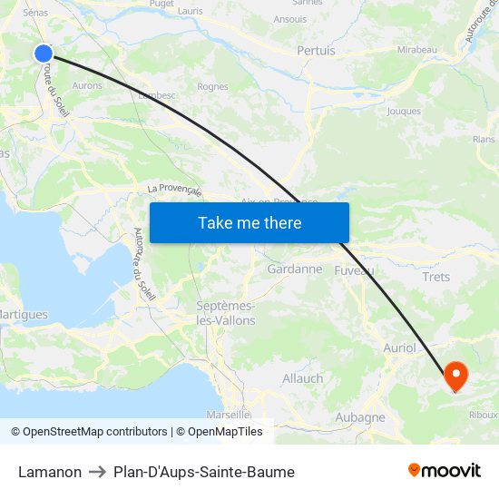 Lamanon to Plan-D'Aups-Sainte-Baume map