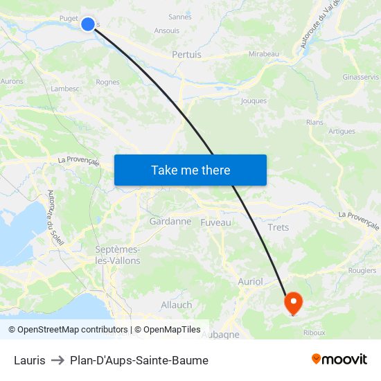 Lauris to Plan-D'Aups-Sainte-Baume map