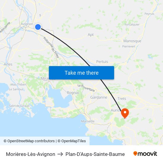 Morières-Lès-Avignon to Plan-D'Aups-Sainte-Baume map