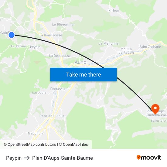 Peypin to Plan-D'Aups-Sainte-Baume map