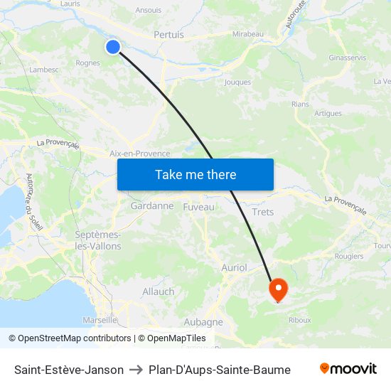 Saint-Estève-Janson to Plan-D'Aups-Sainte-Baume map