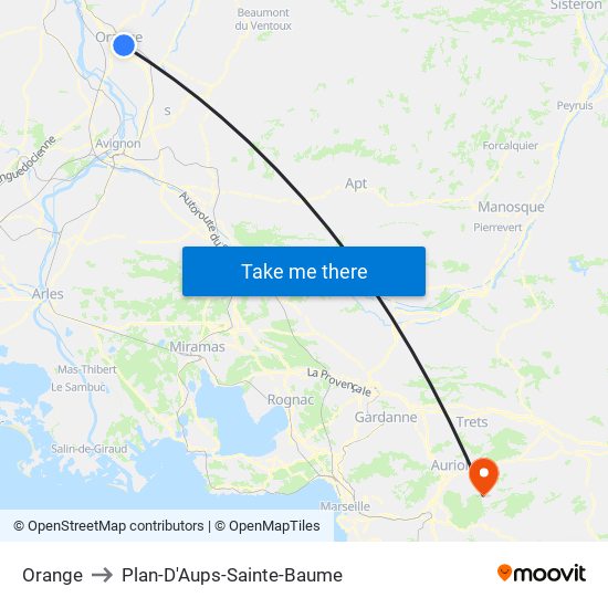 Orange to Plan-D'Aups-Sainte-Baume map