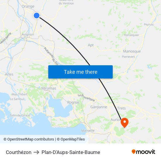 Courthézon to Plan-D'Aups-Sainte-Baume map