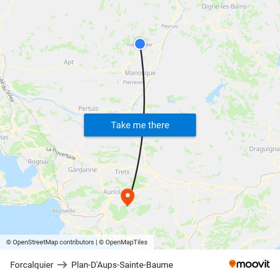 Forcalquier to Plan-D'Aups-Sainte-Baume map