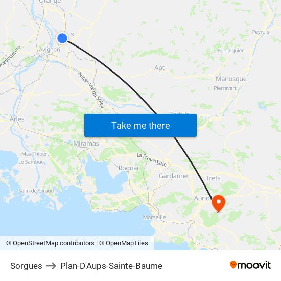 Sorgues to Plan-D'Aups-Sainte-Baume map