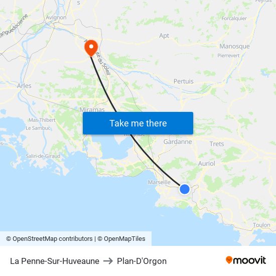 La Penne-Sur-Huveaune to Plan-D'Orgon map