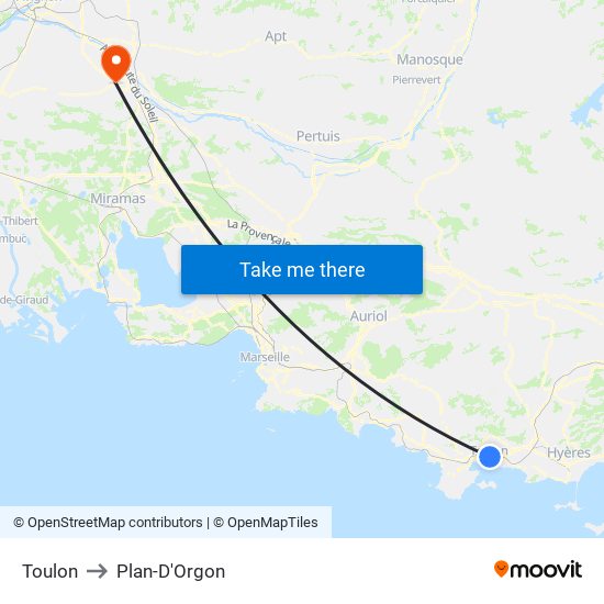 Toulon to Plan-D'Orgon map