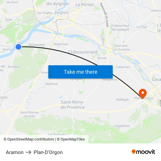 Aramon to Plan-D'Orgon map
