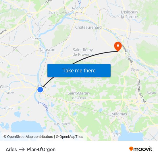 Arles to Plan-D'Orgon map