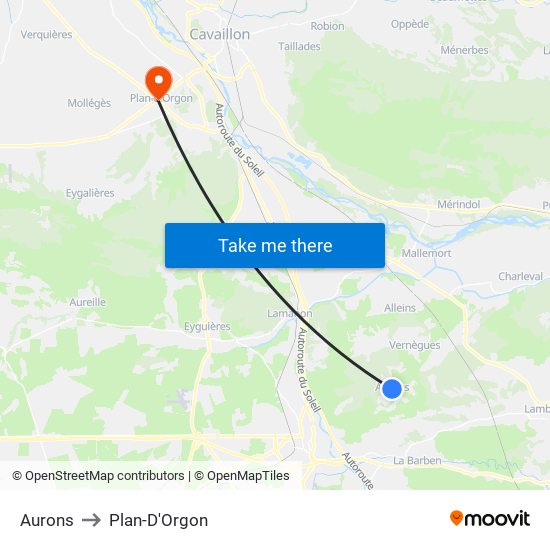 Aurons to Plan-D'Orgon map