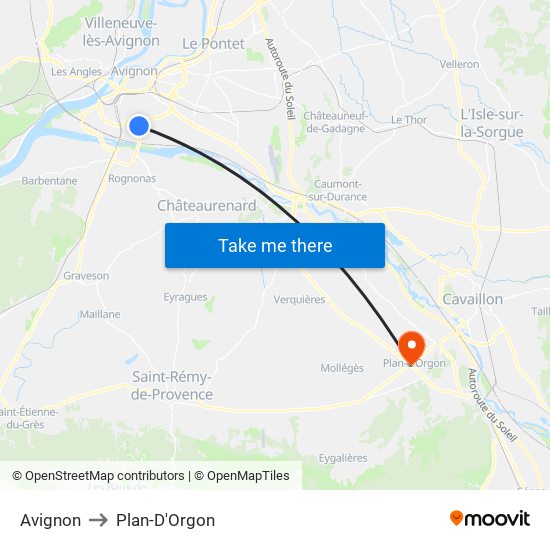 Avignon to Plan-D'Orgon map