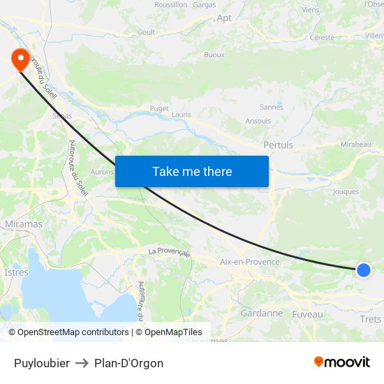 Puyloubier to Plan-D'Orgon map