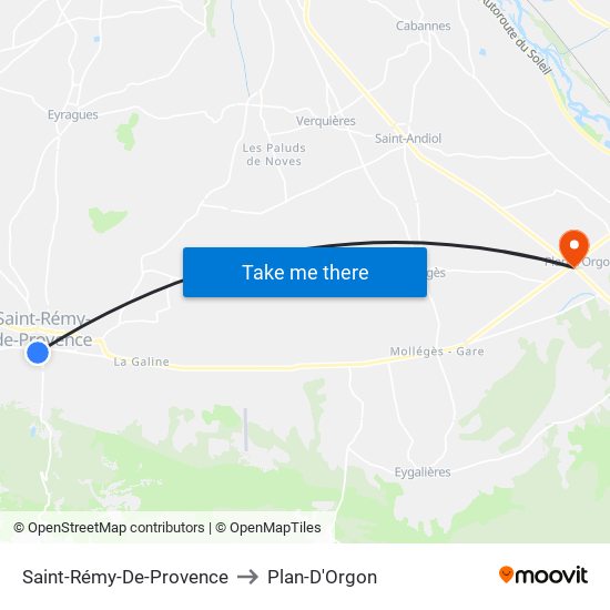 Saint-Rémy-De-Provence to Plan-D'Orgon map
