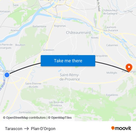 Tarascon to Plan-D'Orgon map