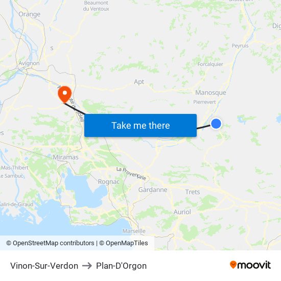 Vinon-Sur-Verdon to Plan-D'Orgon map