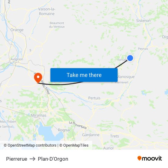 Pierrerue to Plan-D'Orgon map