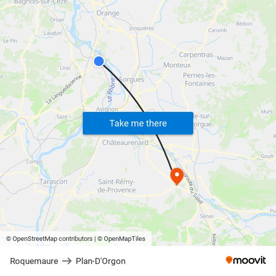 Roquemaure to Plan-D'Orgon map