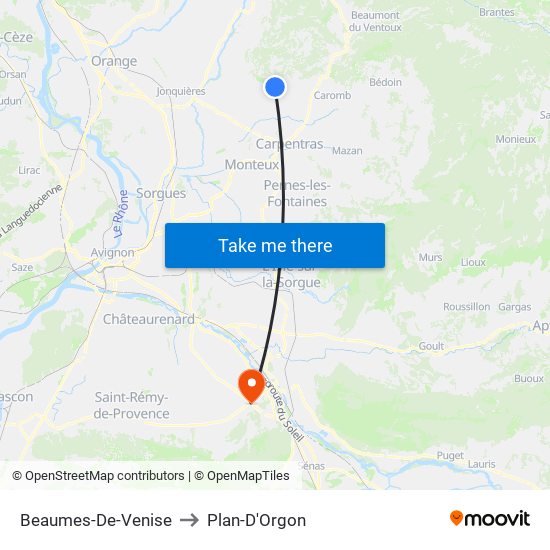 Beaumes-De-Venise to Plan-D'Orgon map