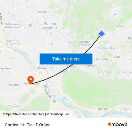 Gordes to Plan-D'Orgon map