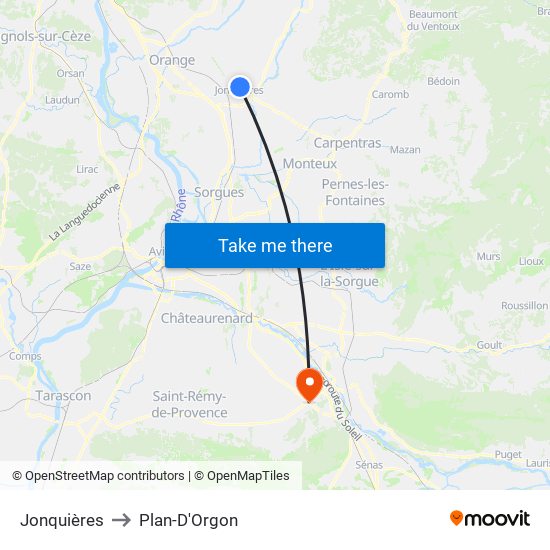 Jonquières to Plan-D'Orgon map