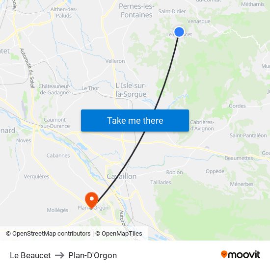 Le Beaucet to Plan-D'Orgon map
