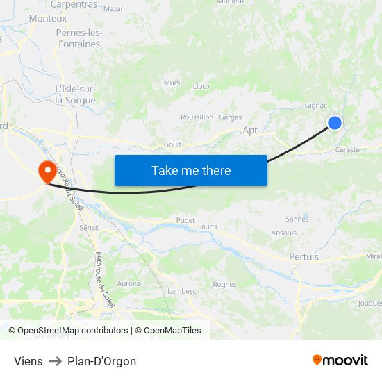 Viens to Plan-D'Orgon map