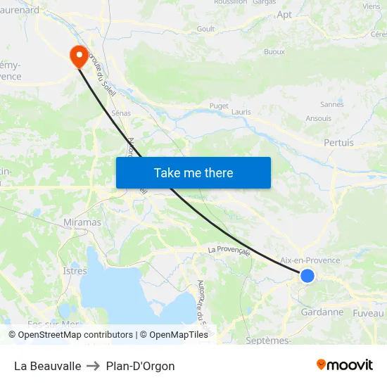 La Beauvalle to Plan-D'Orgon map