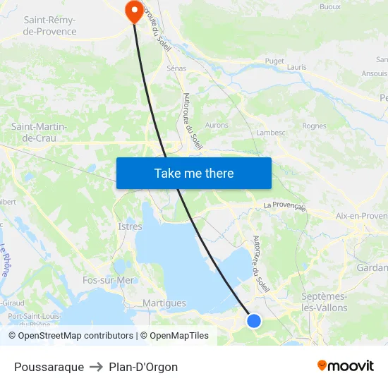 Poussaraque to Plan-D'Orgon map