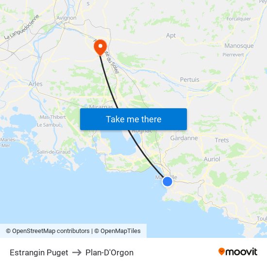 Estrangin Puget to Plan-D'Orgon map