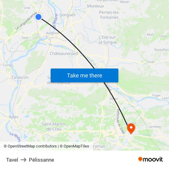 Tavel to Pélissanne map