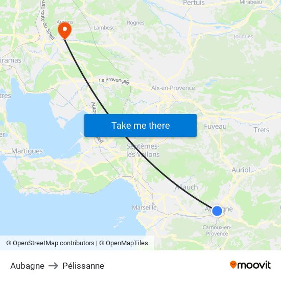 Aubagne to Pélissanne map