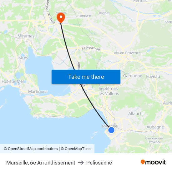 Marseille, 6e Arrondissement to Pélissanne map