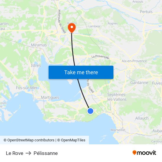 Le Rove to Pélissanne map
