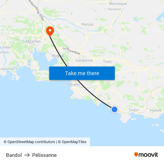 Bandol to Pélissanne map