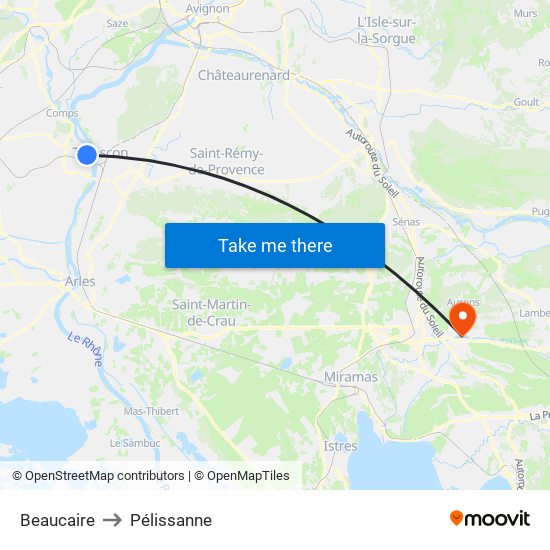 Beaucaire to Pélissanne map