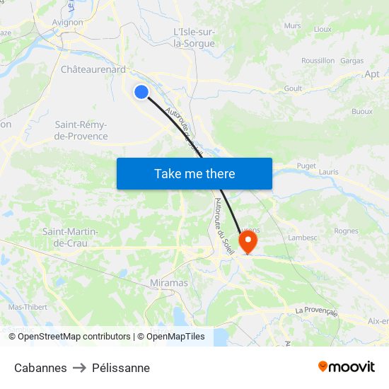 Cabannes to Pélissanne map