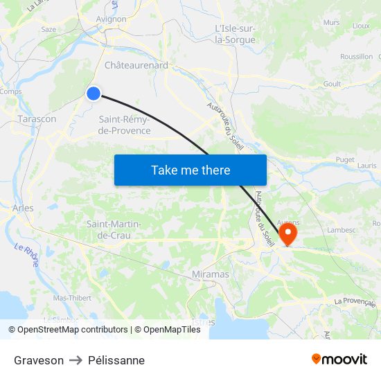 Graveson to Pélissanne map