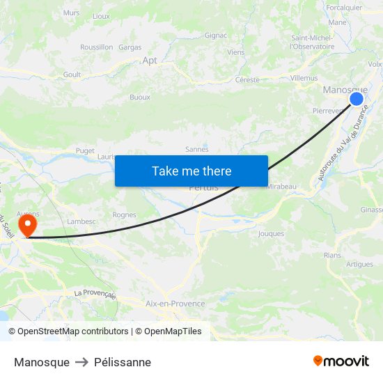 Manosque to Pélissanne map