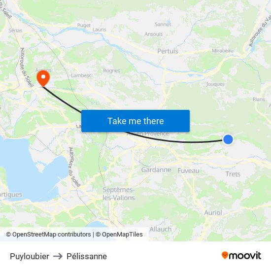 Puyloubier to Pélissanne map