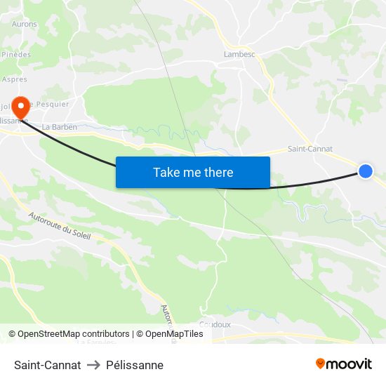 Saint-Cannat to Pélissanne map