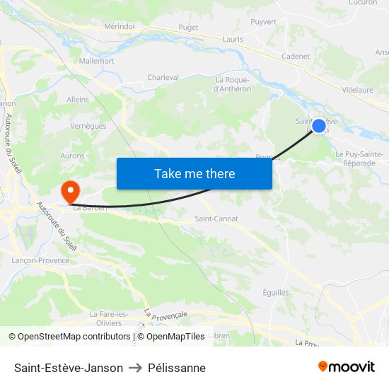 Saint-Estève-Janson to Pélissanne map